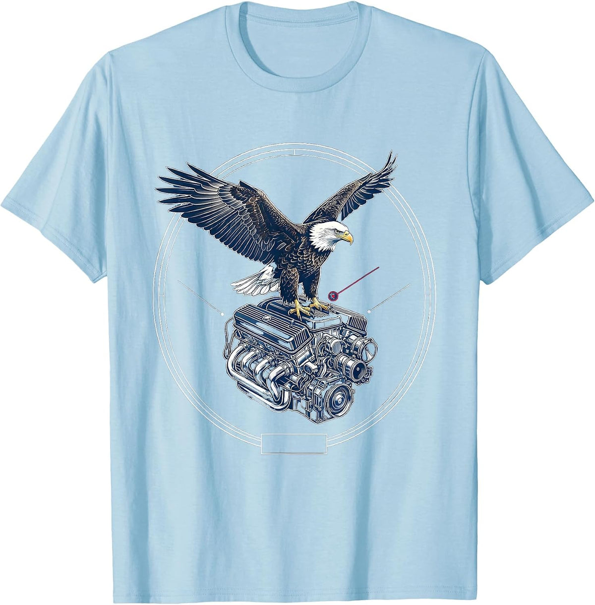 Men's Bald Eagle Perched on V8 Engine Graphic T-Shirt - Baby Blue