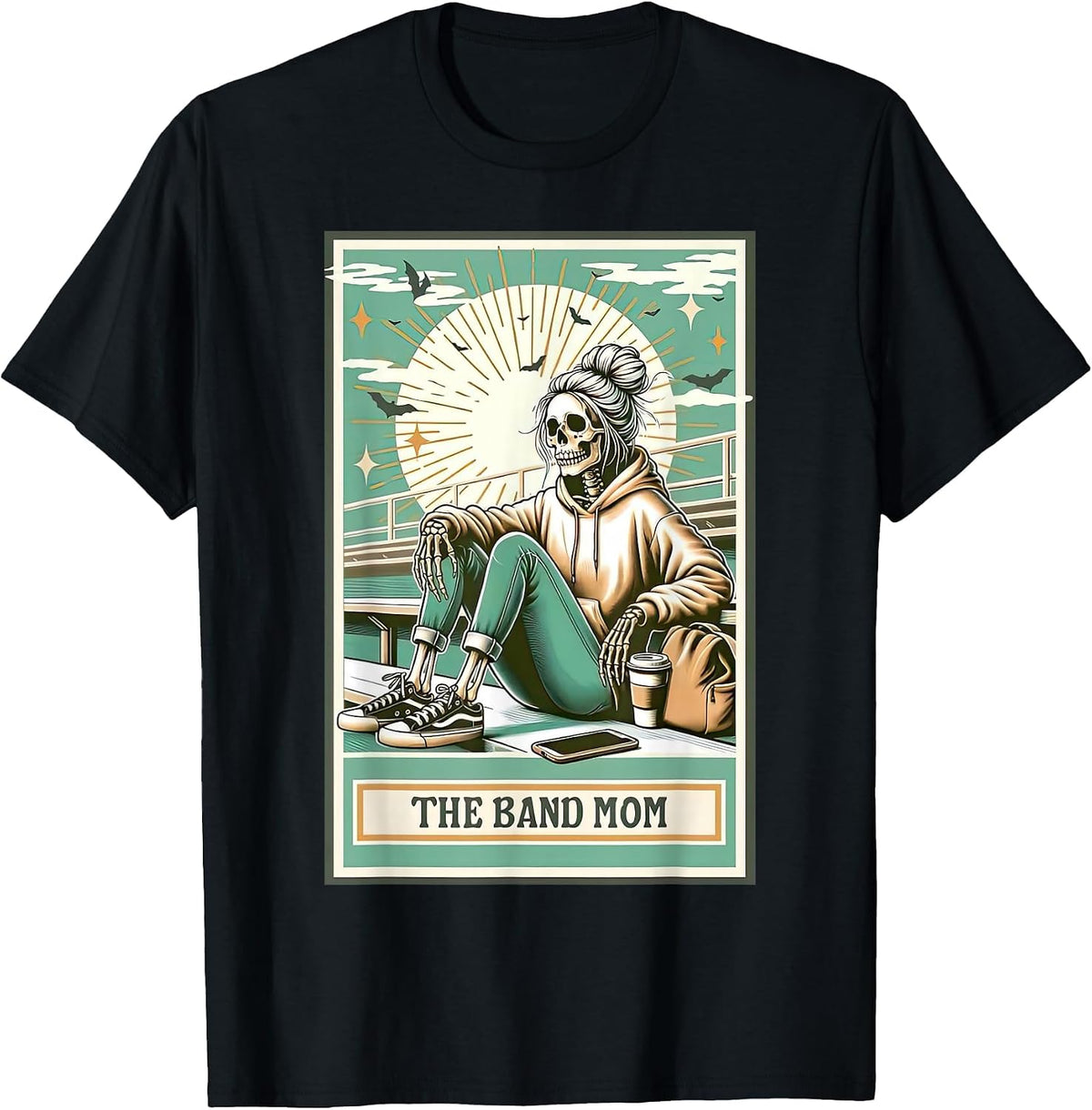 Band Mom Skeleton Tarot Card Proud Musical Marching Band T-Shirt - Black