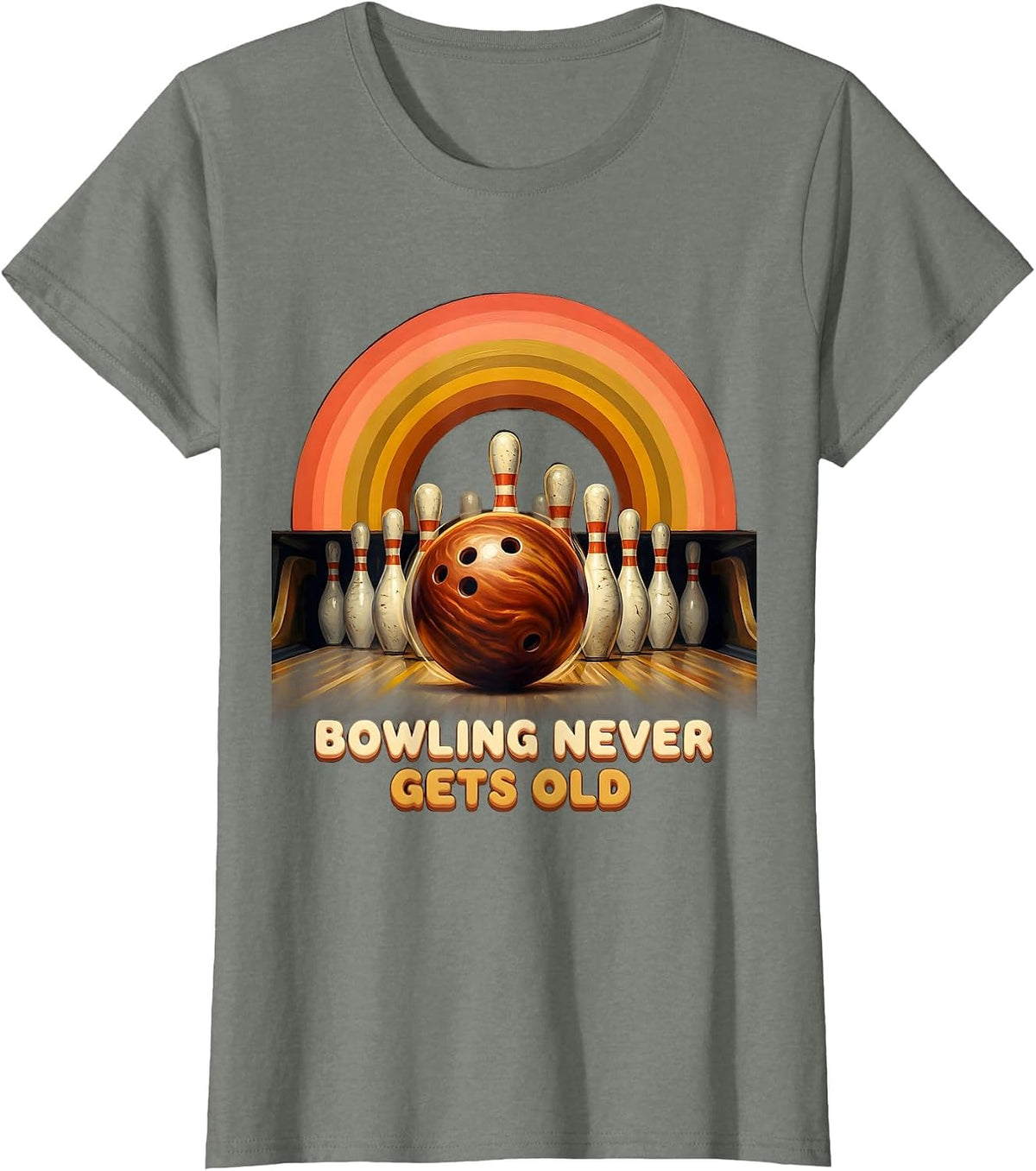 Bowling Never Gets Old Classic Bowling Design T-Shirt - Olive Heather