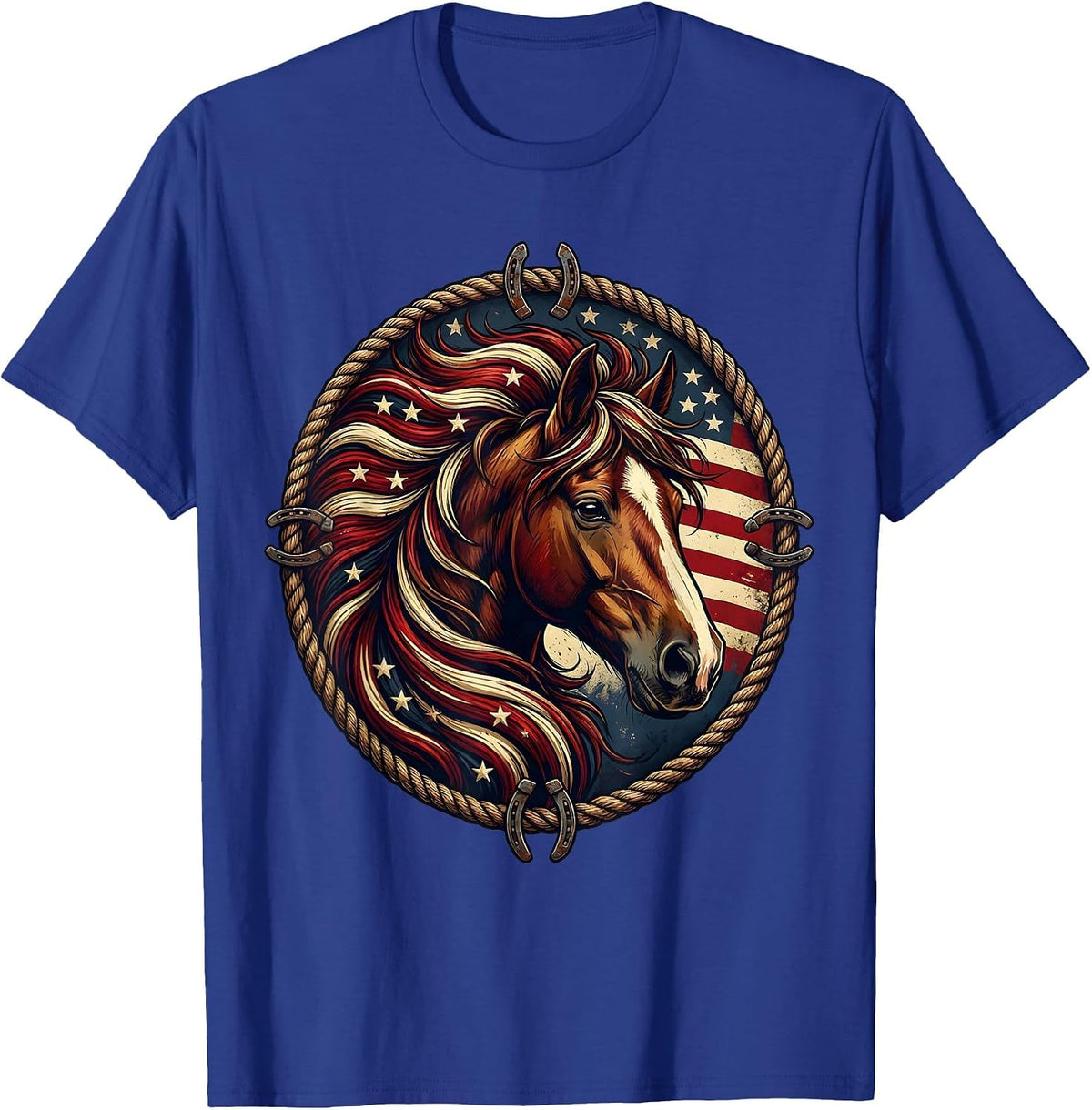 Wild Horse Desert Wind Flowing Mane Cowgirl Art T-Shirt - Royal Blue