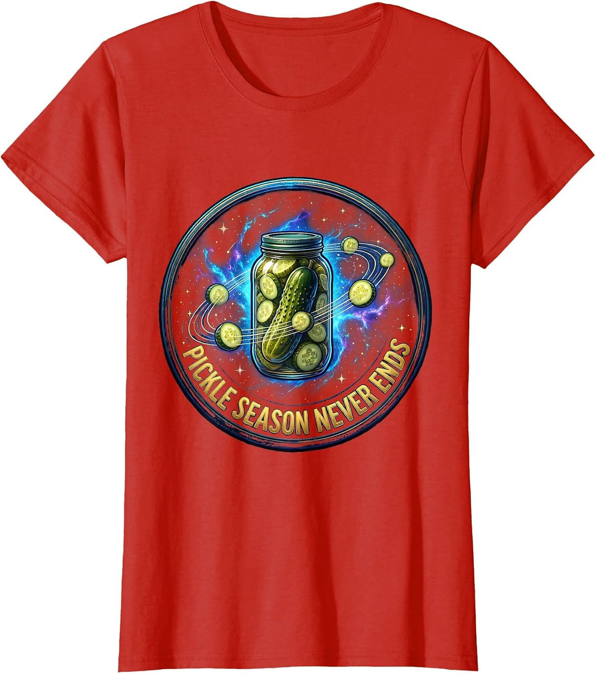 Women's Pickle Season Never Ends Funny Pickle Design T-Shirt - Red