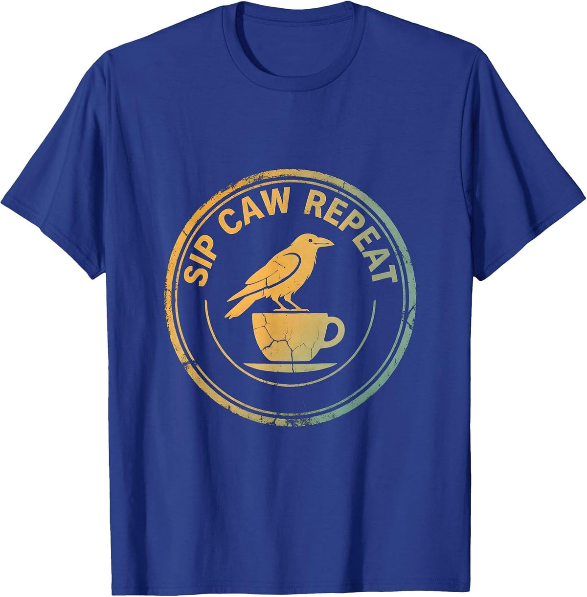 Men's Sip Caw Repeat Funny Crow Coffee Design T-Shirt - Royal Blue