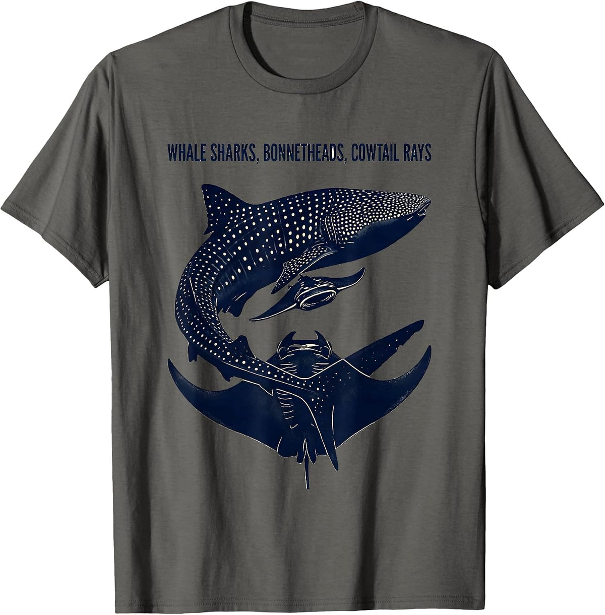 Whale Sharks, Bonnetheads, Cowtail Rays Marine Biology Humor T-Shirt - Asphalt Grey