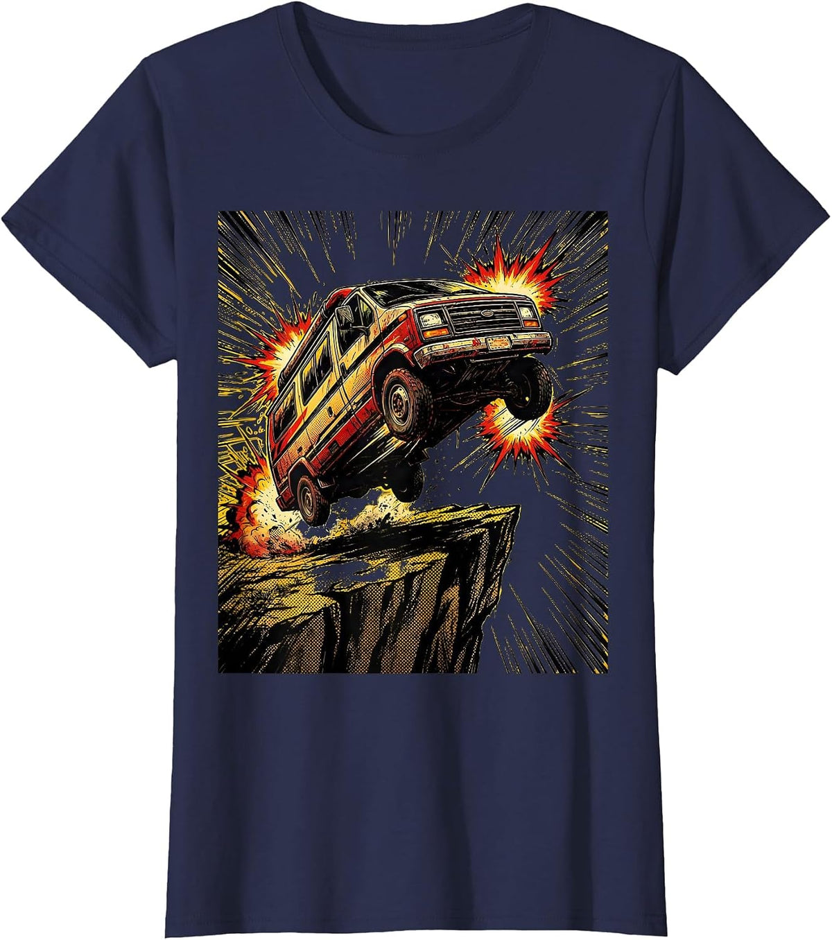 Women's Band Van Over the Edge Graphic Tee T-Shirt - Navy Blue