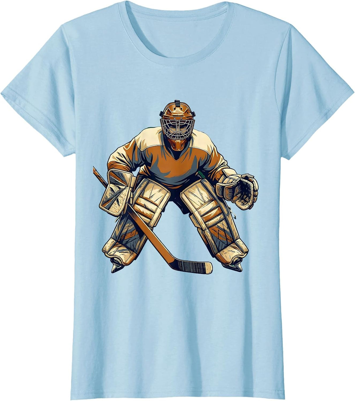 Women's Vintage Hockey Goalie Classic Leather Mask Graphic T-Shirt - Baby Blue
