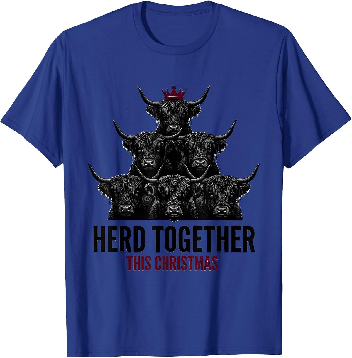 Herd Together This Christmas Funny Highland Cow Farm Humor T-Shirt - Royal Blue