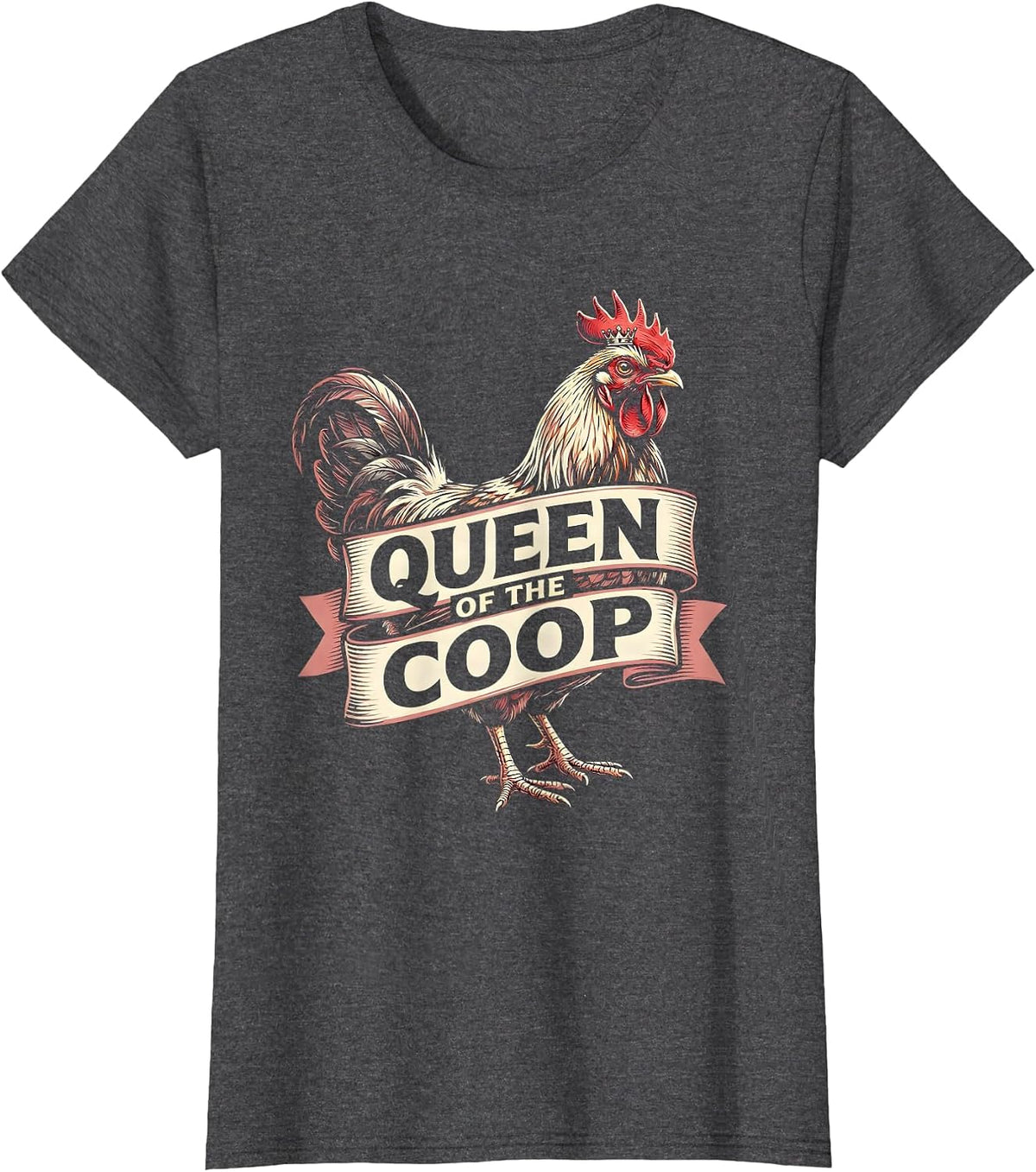 Women's Queen of the Coop Chicken Lover Design T-Shirt - Dark Heather Grey