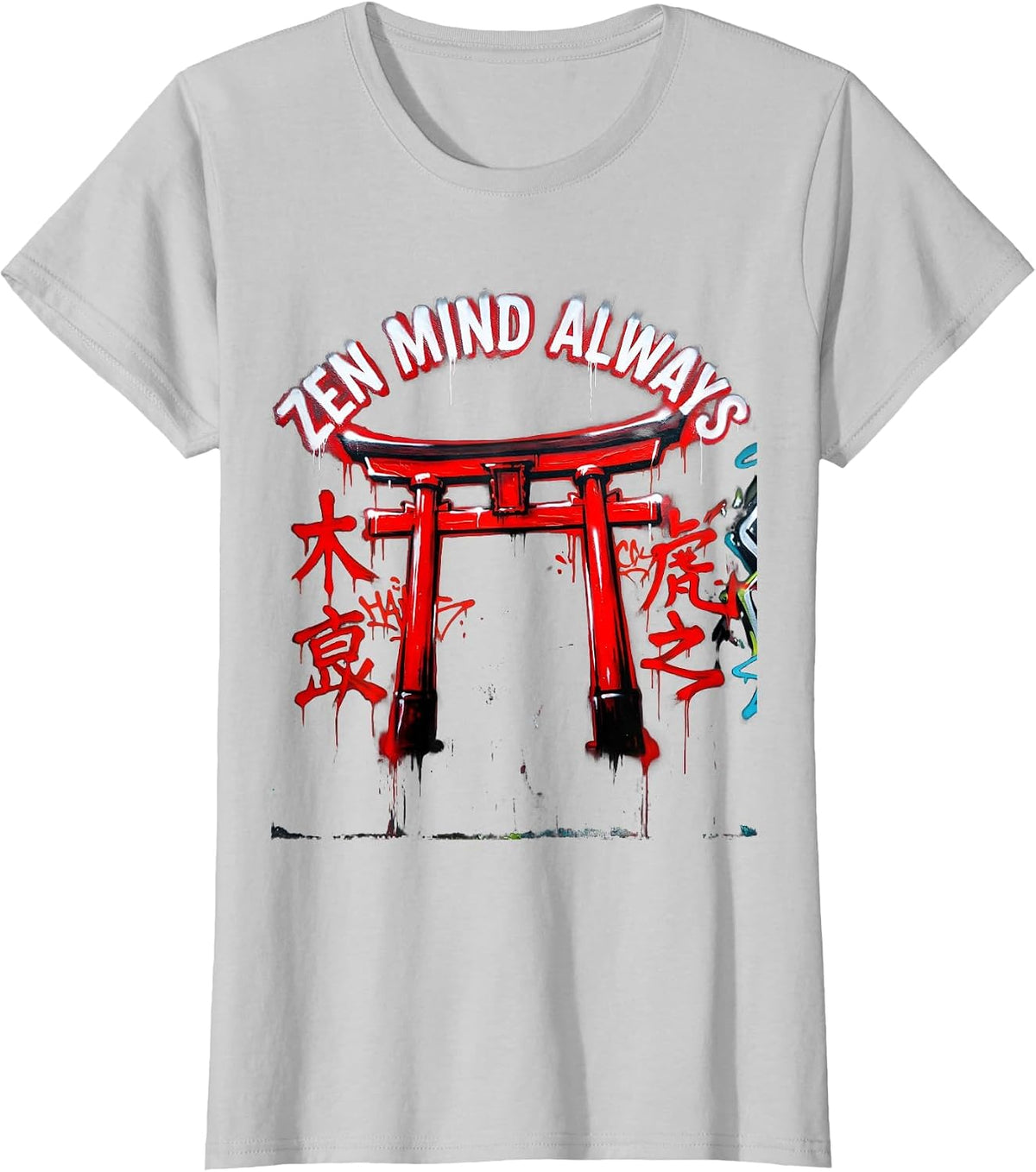 Zen Mind Always Japanese Inspired Design T-Shirt - Silver Grey