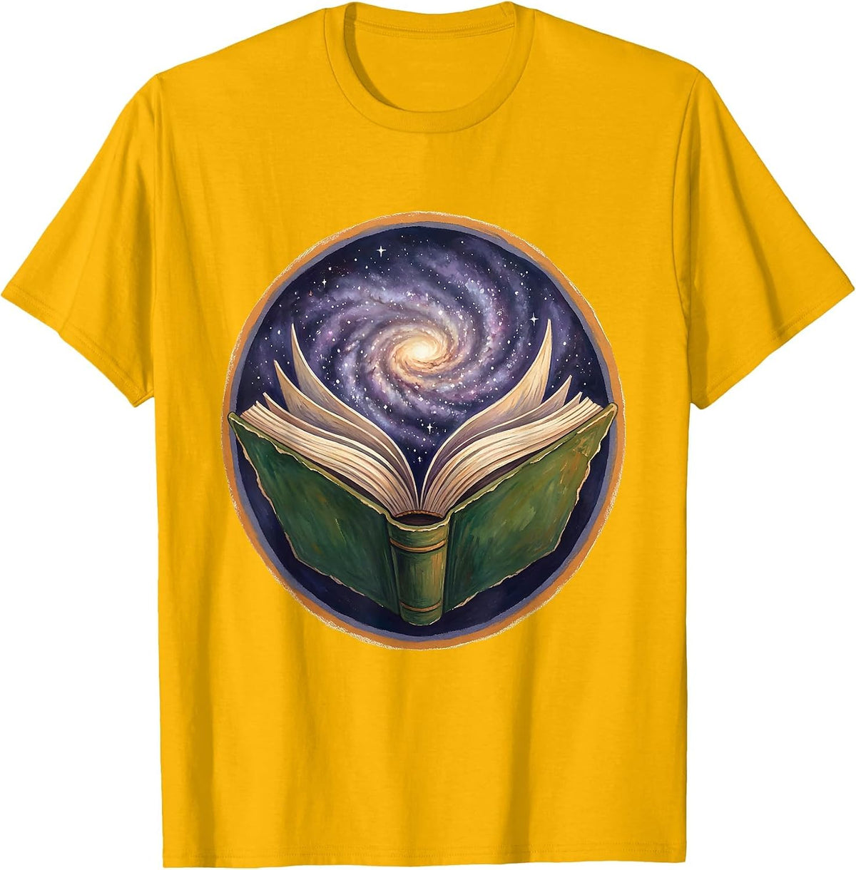 Open Book Galaxy Universe Reading Lover Gift T-Shirt - Golden Yellow