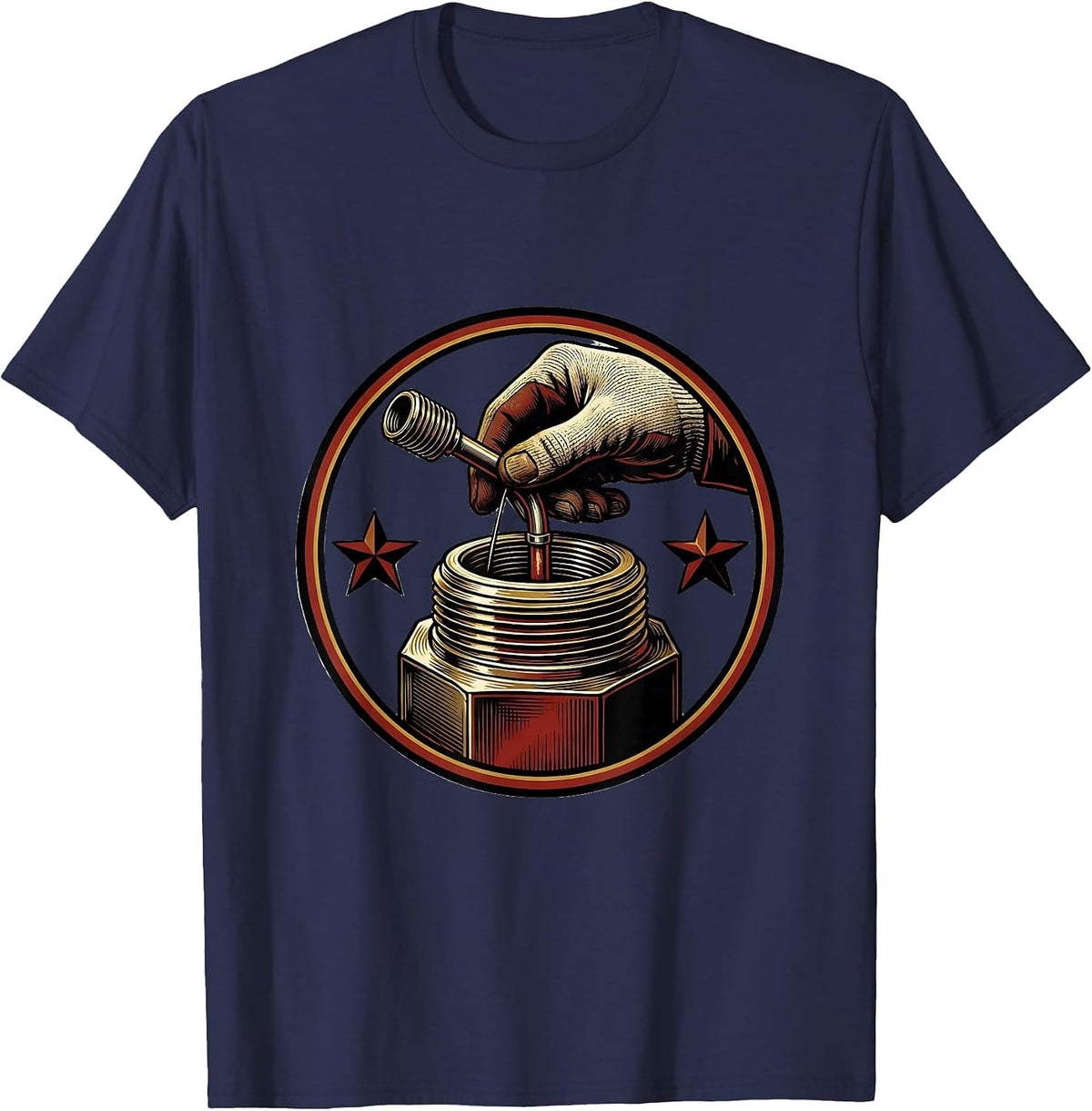 Men's Sealed Pipe Union Badge Funny Plumber Pipefitter Occupation T-Shirt - Navy Blue
