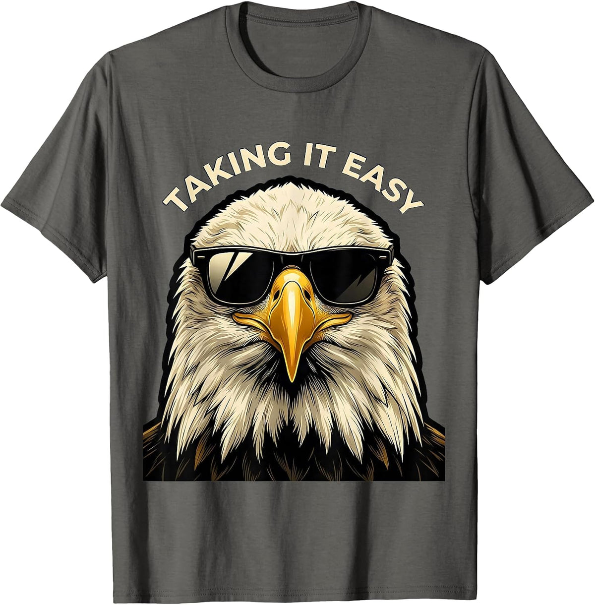 Men's TAKING IT EASY Bald Eagle Sunglasses Novelty Mascot Funny T-Shirt - Asphalt Grey