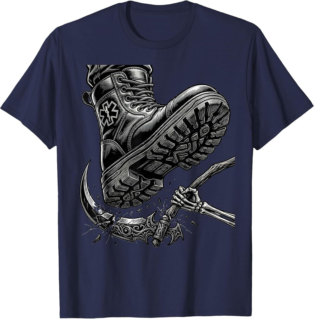 EMT First Responder Crushes Grim Reaper Scythe T-Shirt - Navy Blue