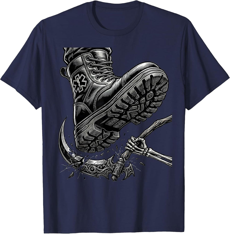 EMT First Responder Crushes Grim Reaper Scythe T-Shirt - Navy Blue