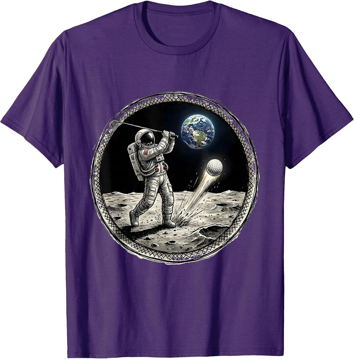 Men's Astronaut Golf Lunar Surface Space Tee Off T-Shirt - Purple