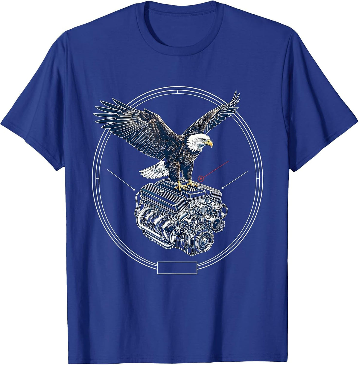 Men's Bald Eagle Perched on V8 Engine Graphic T-Shirt - Royal Blue