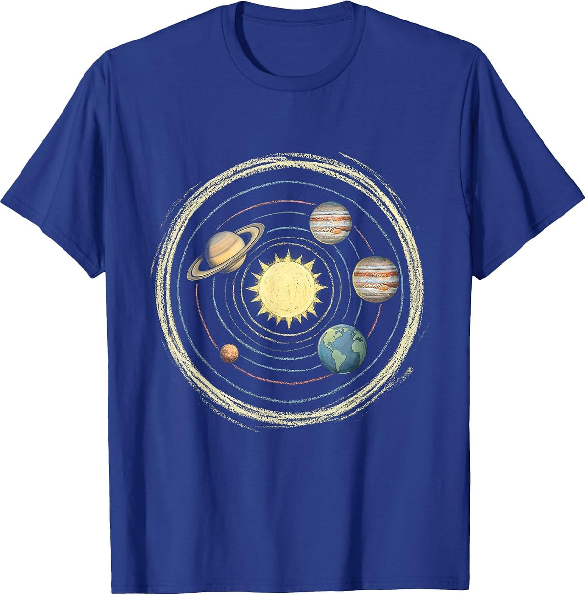 Chalk Solar System Blacktop Space Art T-Shirt - Royal Blue
