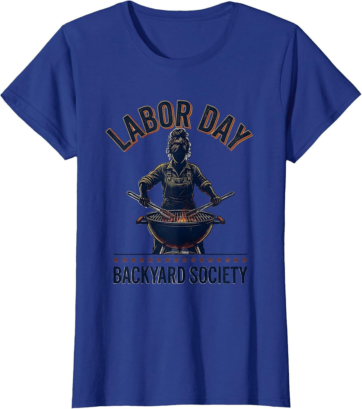 Women's Labor Day Backyard Society Vintage Patriotic Woman Grill T-Shirt - Royal Blue