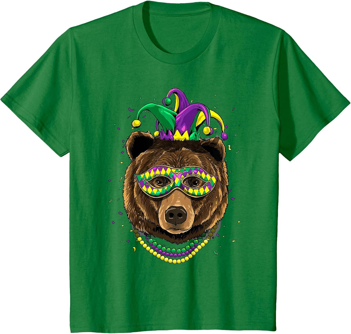 Bear Animal Lover Cute Mardi Gras Carnival Jester T-Shirt, Youth, Kelly Green, X-Small - As Pictured