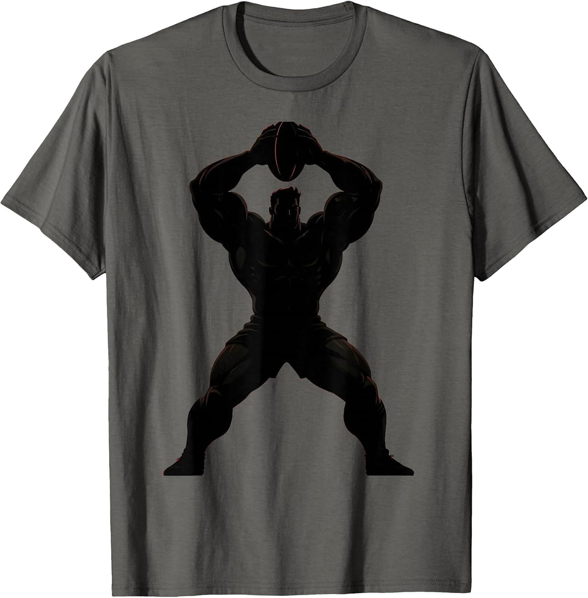 Rugby Player Holding Ball Aloft Graphic T-Shirt - Asphalt Grey