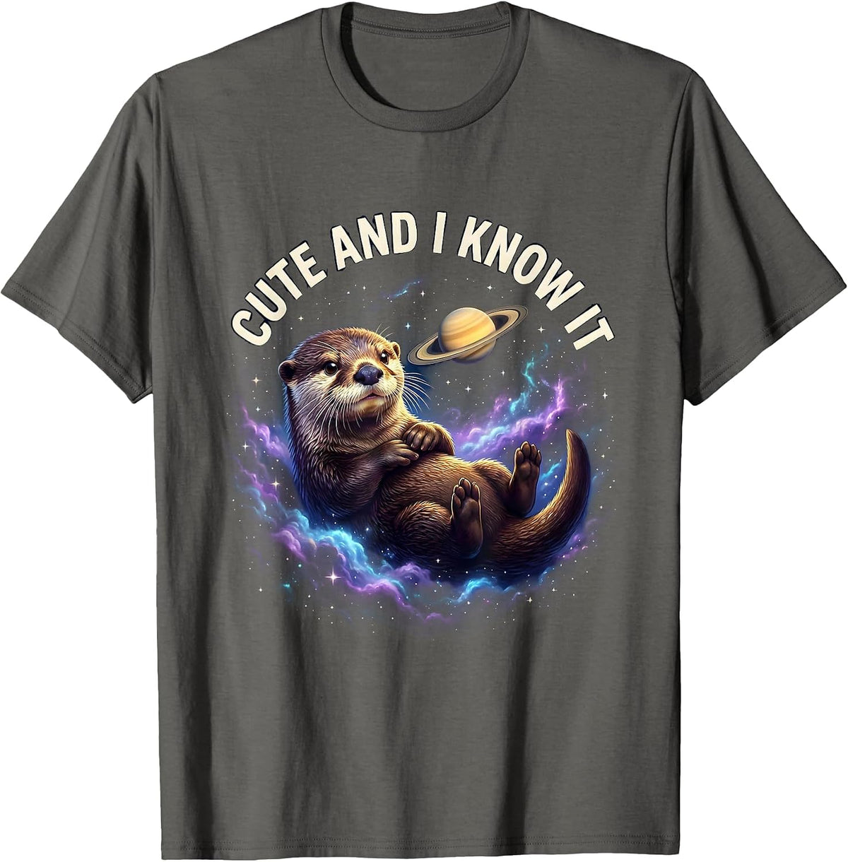 Cute Otter And I Know It Funny Animal Design T-Shirt - Asphalt Grey