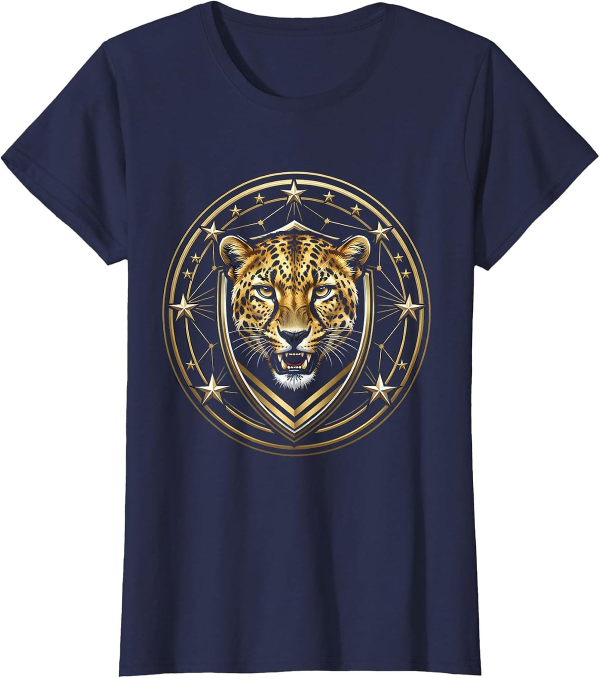 Women's Cheetah Spots to Constellation Stars Graphic T-Shirt - Navy Blue