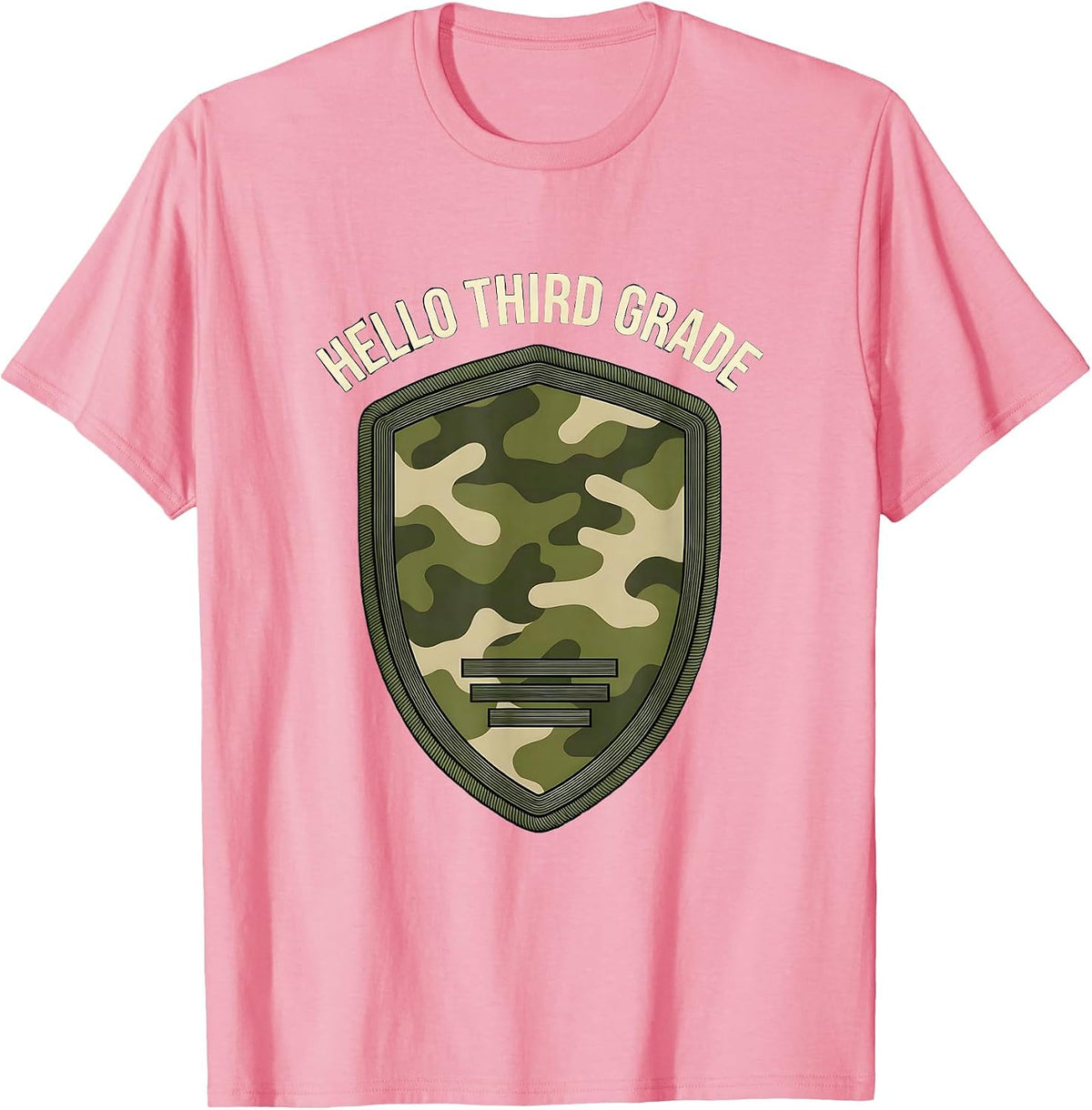 Men's Hello Third Grade Distressed Camo Back To School Boy Teacher T-Shirt - Pink