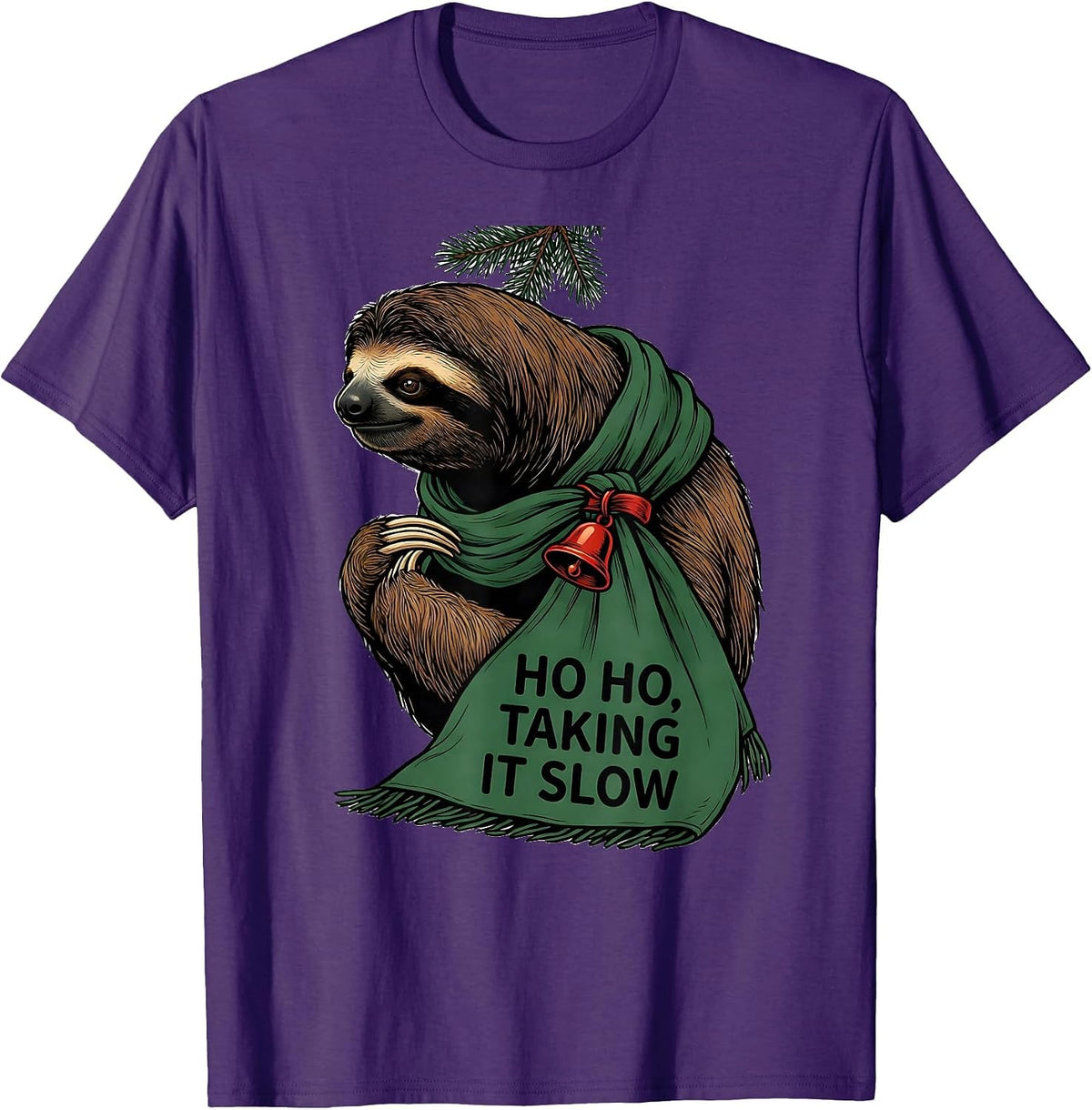 Men's Ho Ho, Taking It Slow Funny Sloth Lover Ugly Christmas T-Shirt - Purple