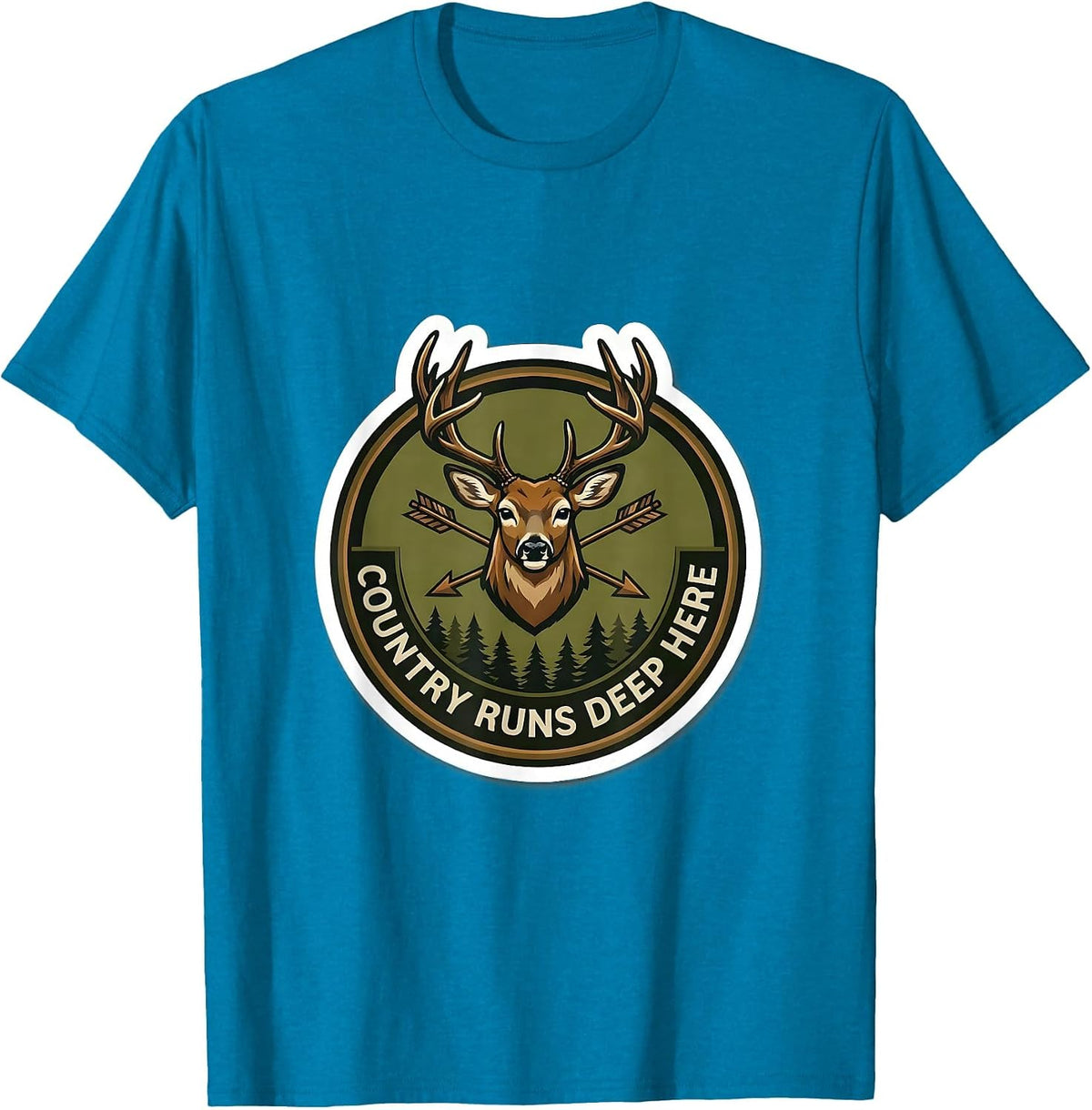 Country Runs Deep Camo Patriotic Design T-Shirt - Sapphire Blue