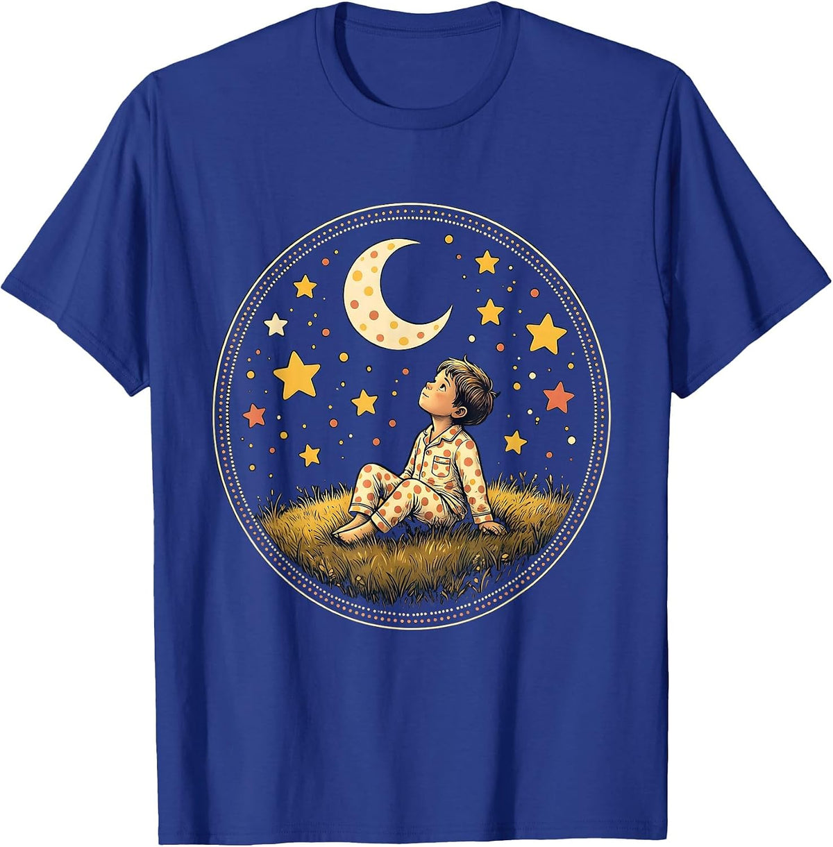 Dotted Pajamas Stargazing Kid Night Sky Design T-Shirt - Royal Blue