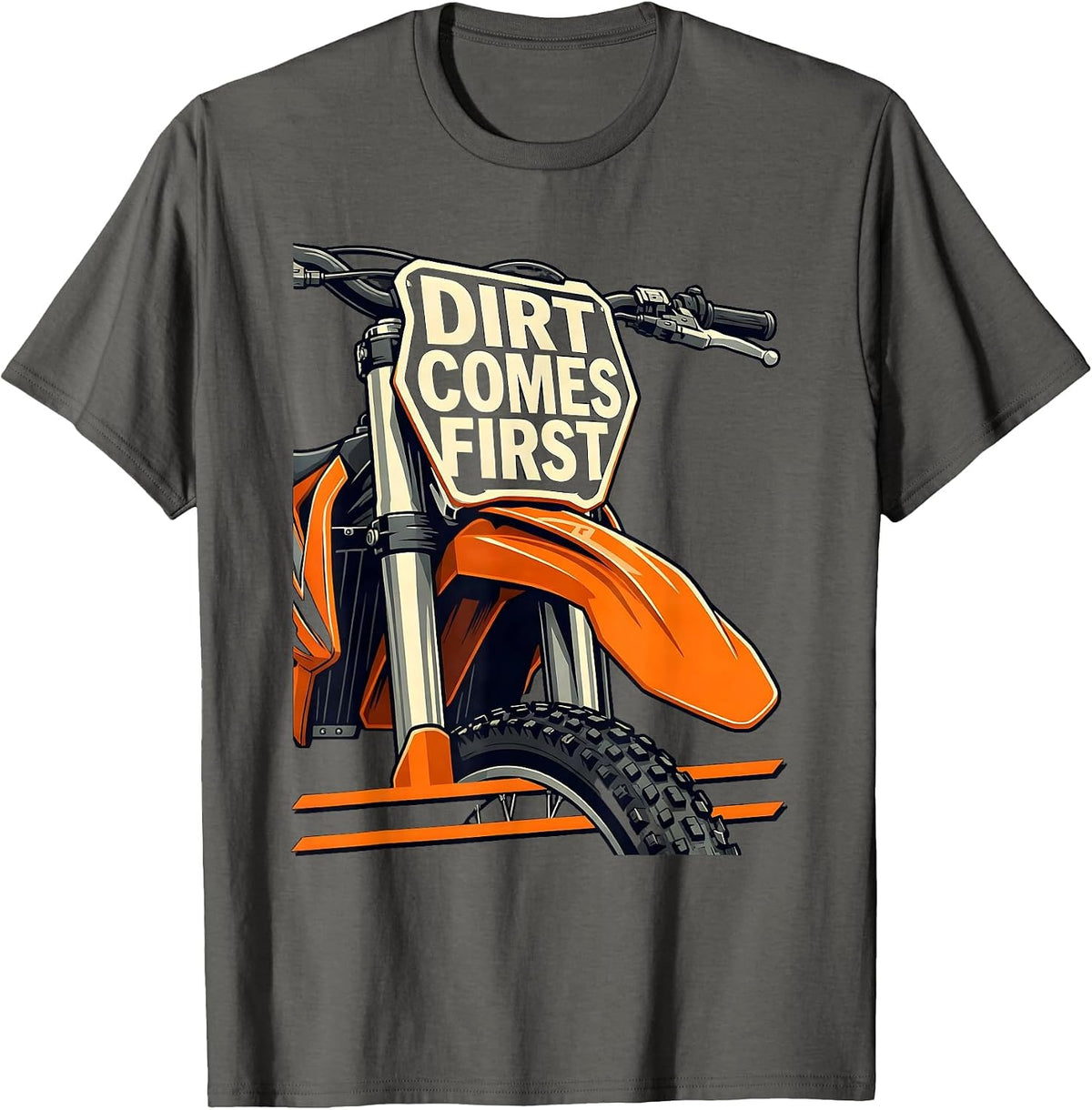 Dirt Comes First Rugged Motocross Dirt Bike Rider T-Shirt - Asphalt Grey