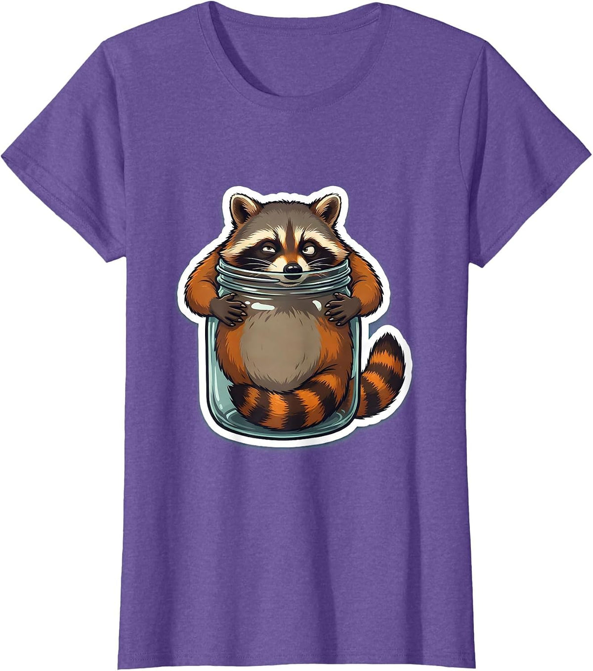 Women's Funny Raccoon Stuck in a Jar Illustration T-Shirt - Purple Heather