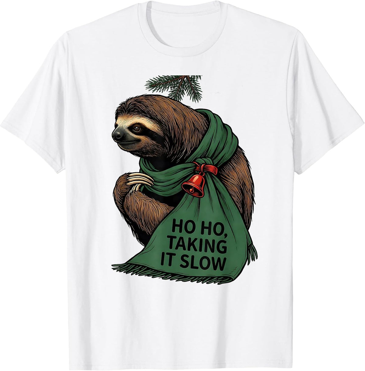 Men's Ho Ho, Taking It Slow Funny Sloth Lover Ugly Christmas T-Shirt - White