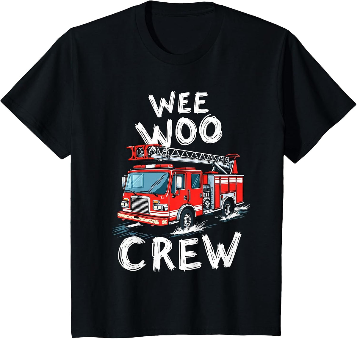 Funny Fire Truck Wee Woo Crew Firetruck Lover Men Women Kids T-Shirt - Black