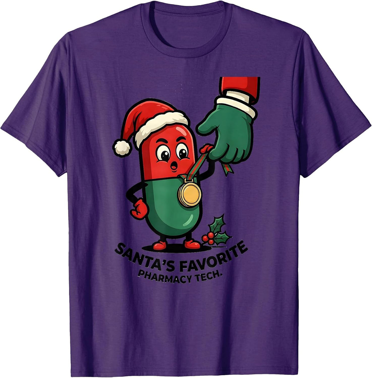 Santa's Favorite Pharmacy Tech Funny Christmas Pharmacist T-Shirt - Purple