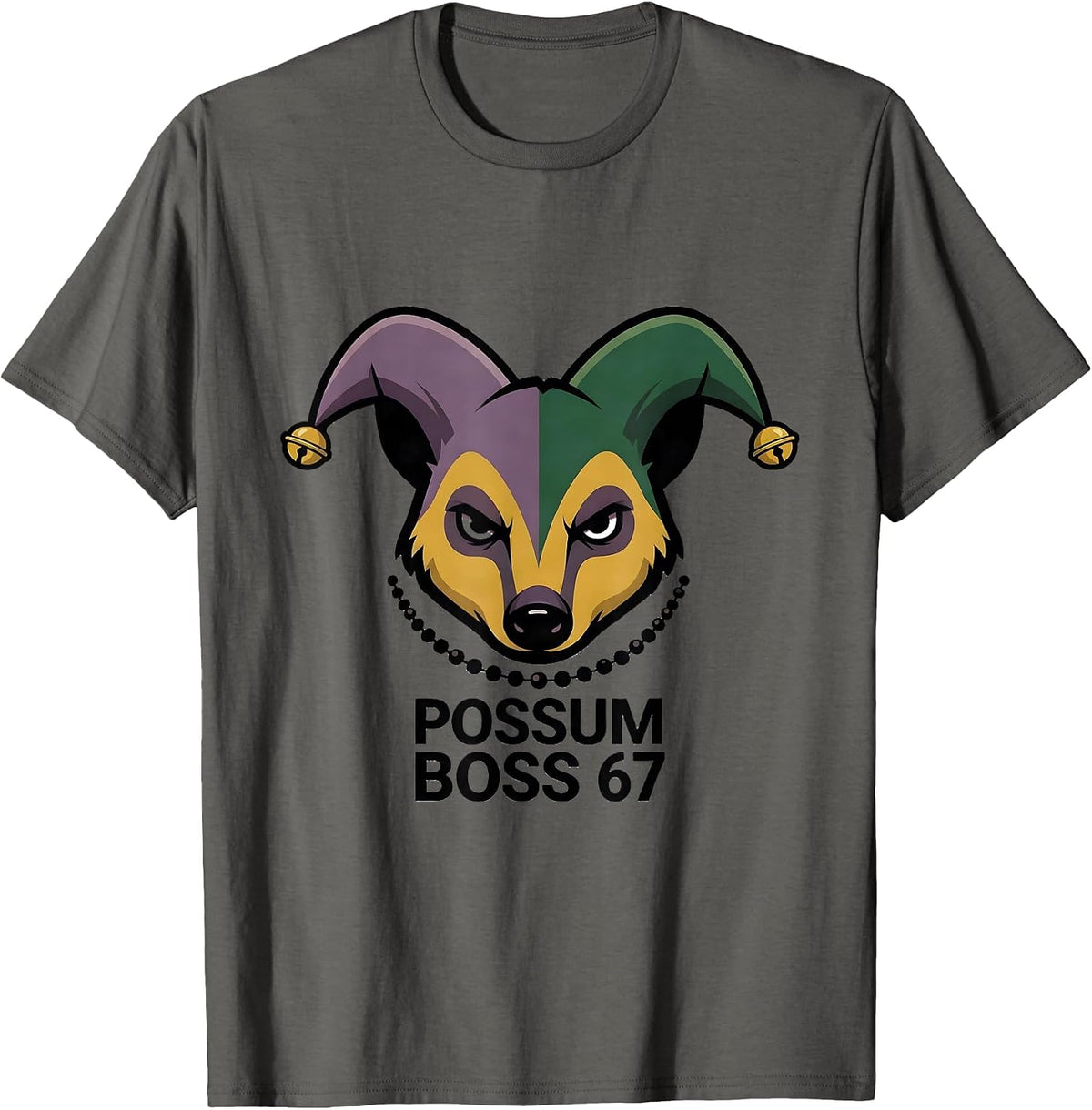 Men's Possum Boss 67 Editorial Conceptual Mardi Gras Six Seven T-Shirt - Asphalt Grey