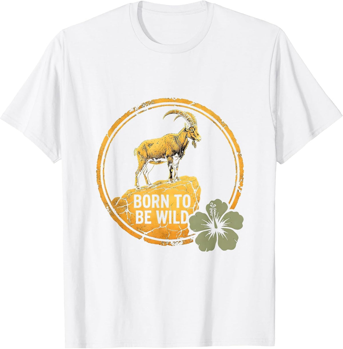 Men's Born to Be Wild Goat Graphic Design T-Shirt - White