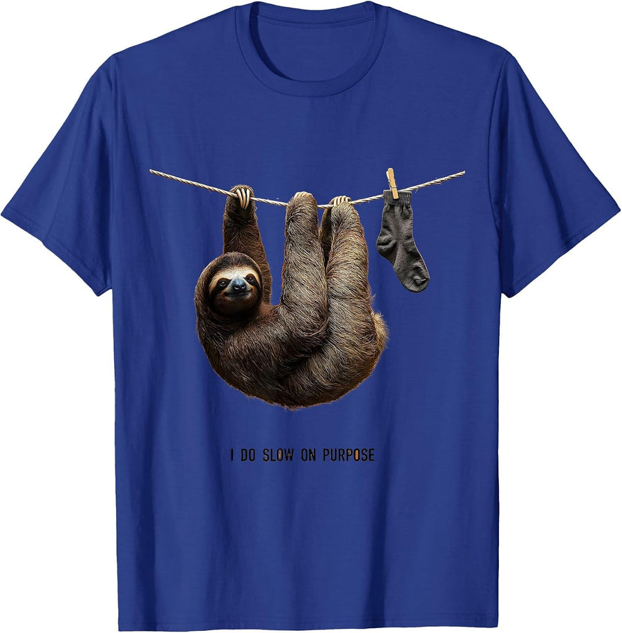 I Do Slow On Purpose Funny Sloth Novelty Animal Humor Gift T-Shirt - Royal Blue