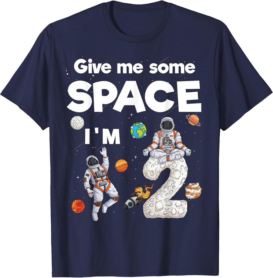 Outer Space Astronaut Planets Two Year Old 2nd Birthday Kids T-Shirt - Navy Blue