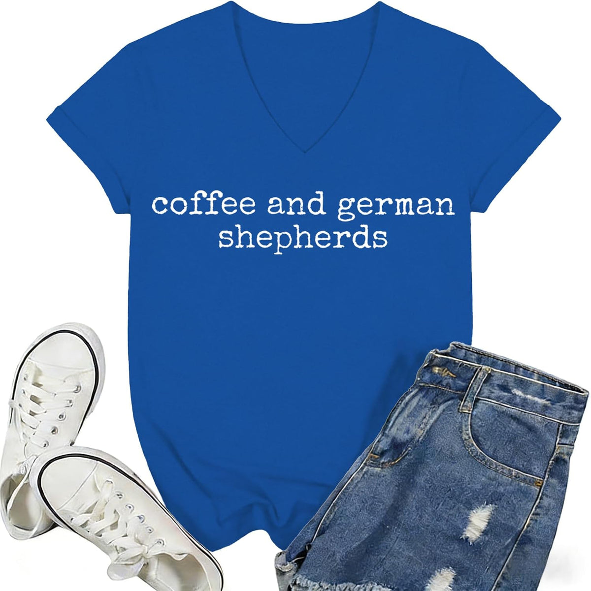 Coffee and German Shepherd Shirt Coffee and German Shepherd Tshirt - V-Neck V-sapphire Blue