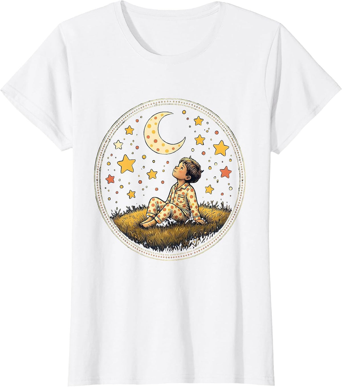 Dotted Pajamas Stargazing Kid Night Sky Design T-Shirt - White