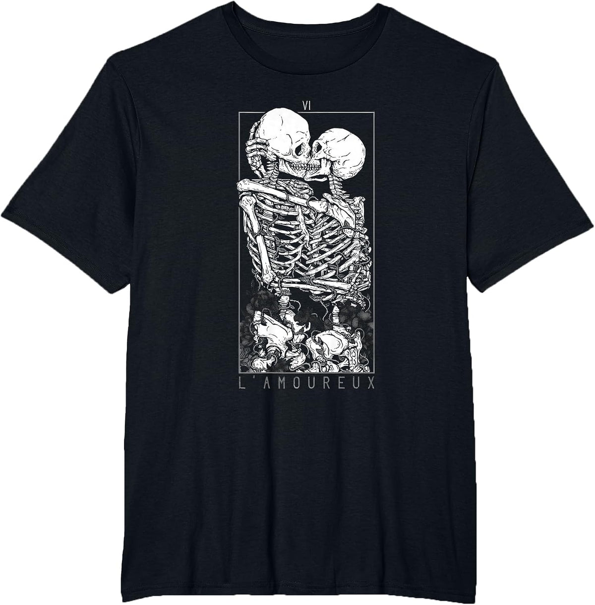L'Amoureux Skeleton Lovers Retro Gothic Tarot Romantic T-Shirt - Black