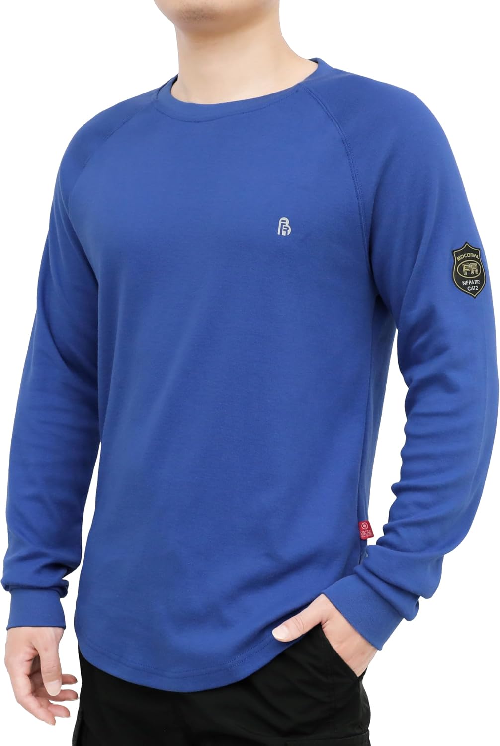BOCOMAL FR Shirts for Men Heavyweight Flame Resistant Pocket-Free Crewneck - Royal Blue