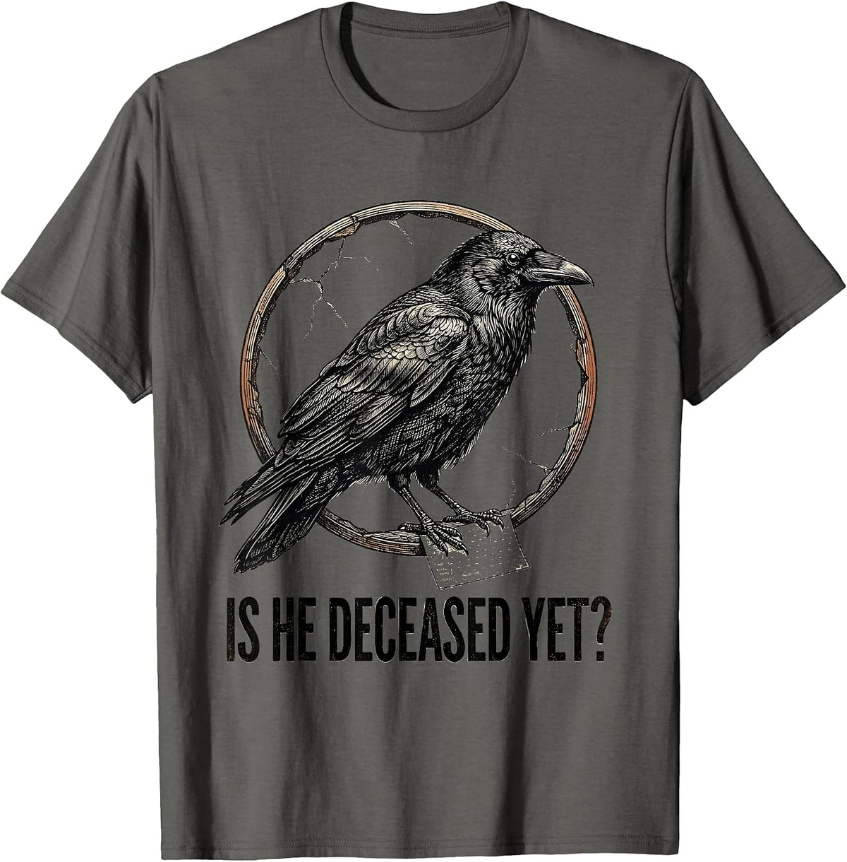Is He Deceased Yet Dark Humor Crow Gothic Sarcastic T-Shirt - Asphalt Grey