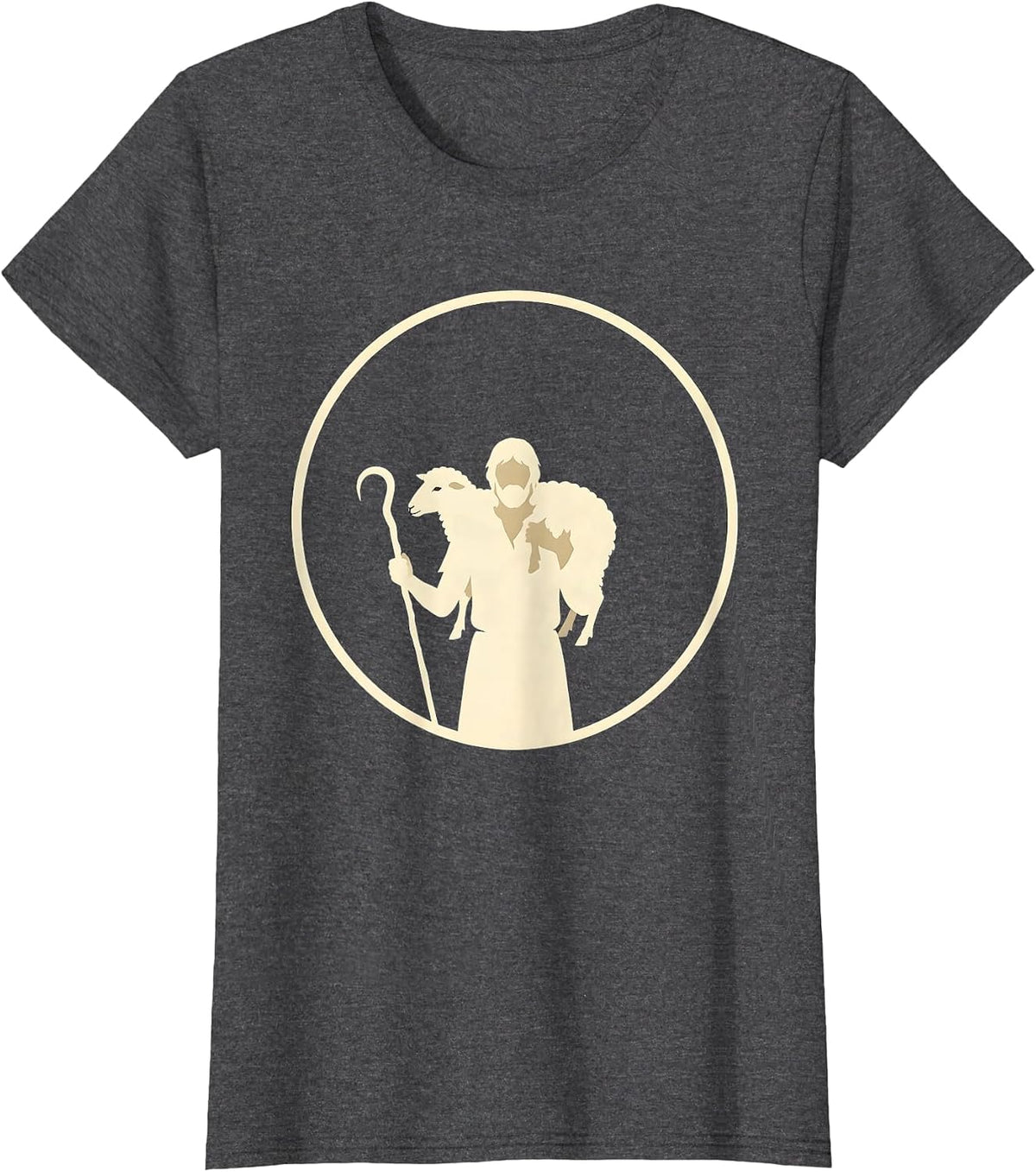 Women's Shepherd Carrying Lost Sheep Christian Faith Design T-Shirt - Dark Heather Grey