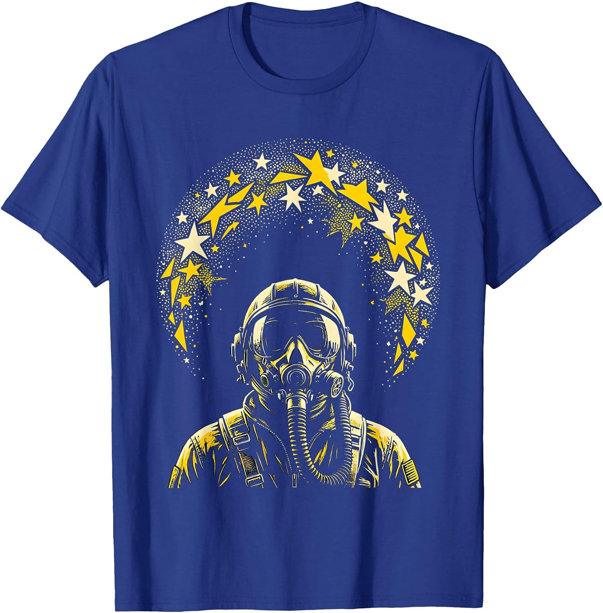Lone Pilot Stargazing Night Sky Illustration T-Shirt - Royal Blue