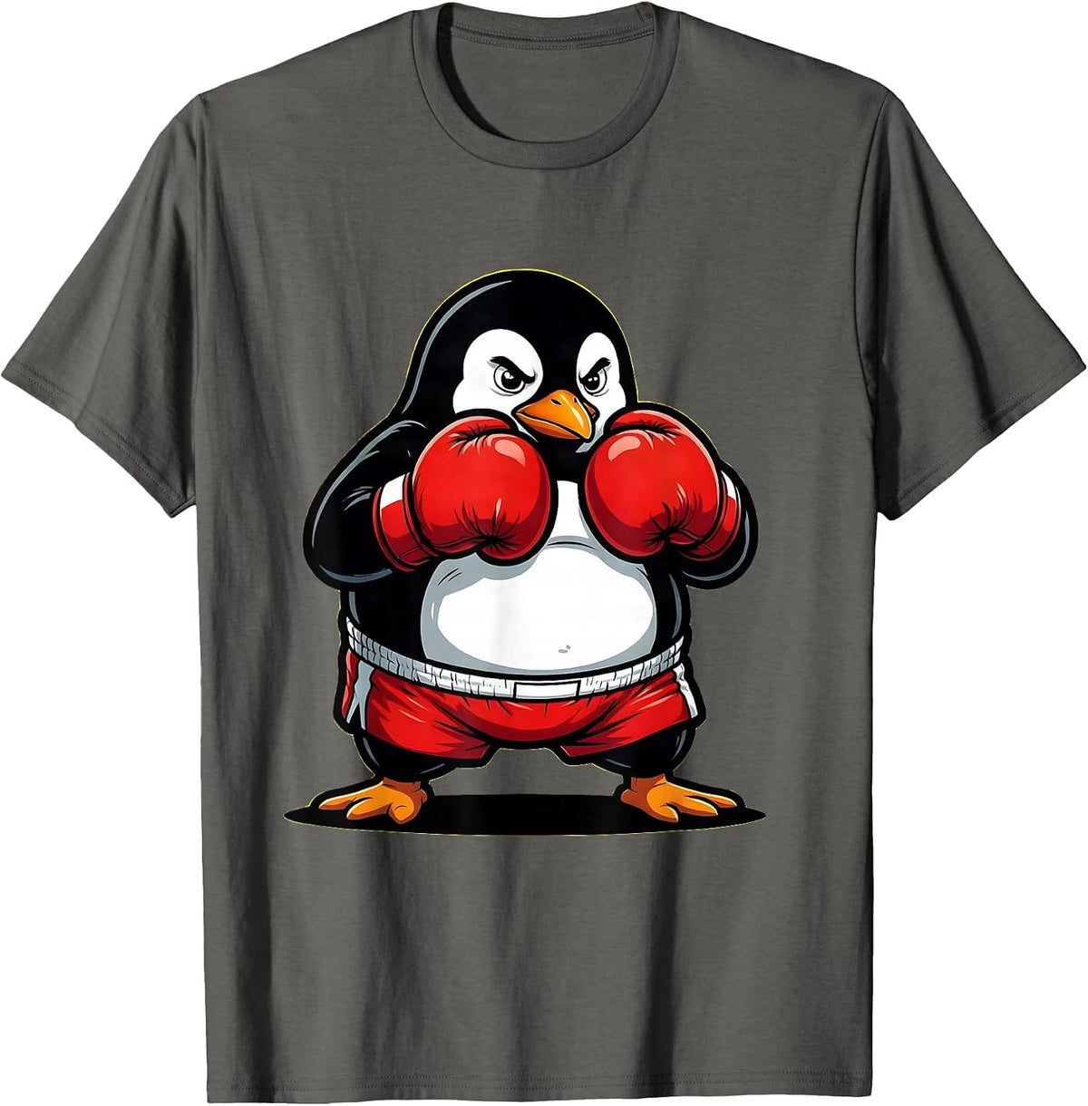Penguin Boxer Fighting Stance Graphic Tee T-Shirt - Asphalt Grey