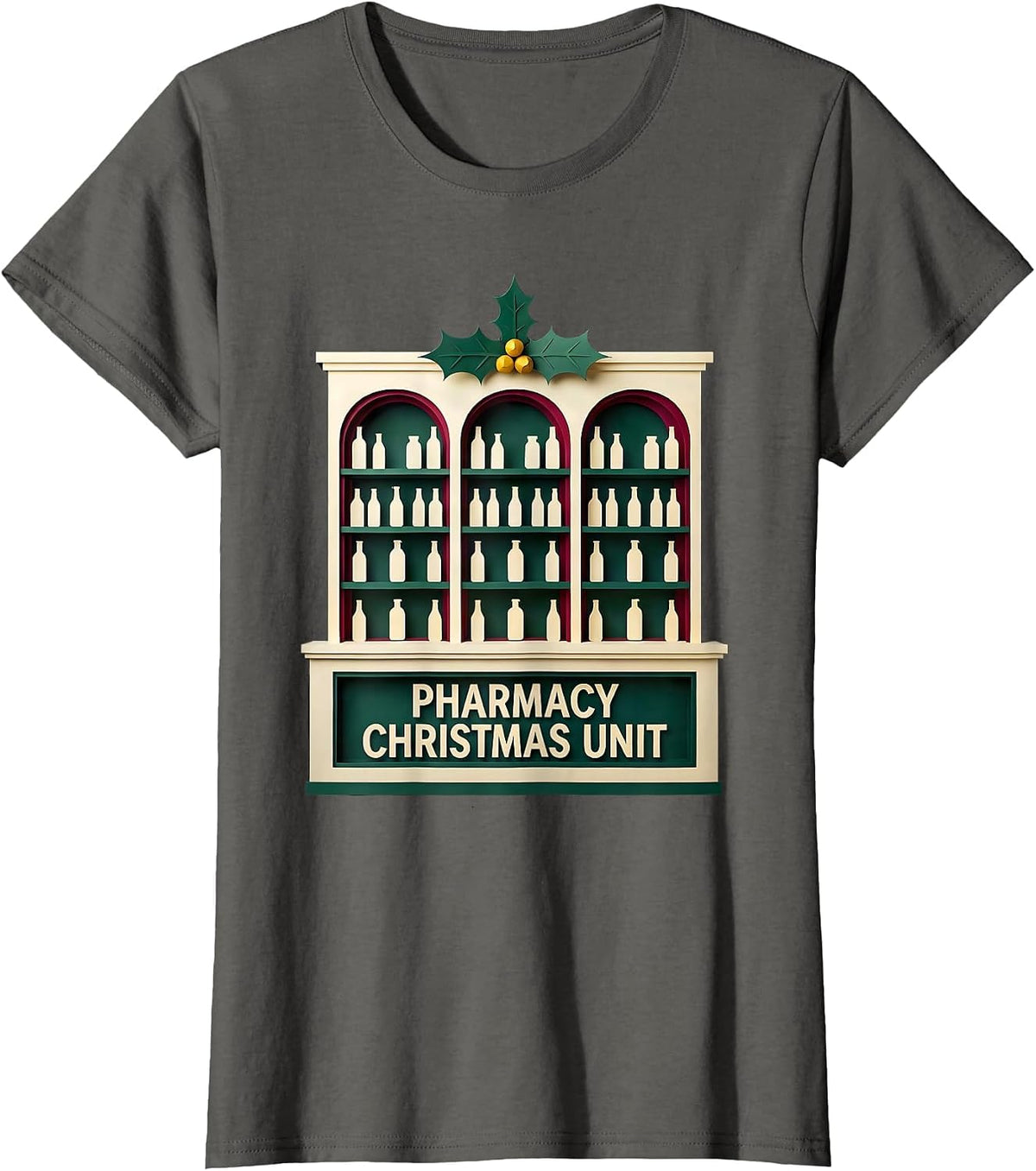 Women's Pharmacy Christmas Unit Funny Pharmacy Tech Squad Holiday T-Shirt - Asphalt Grey