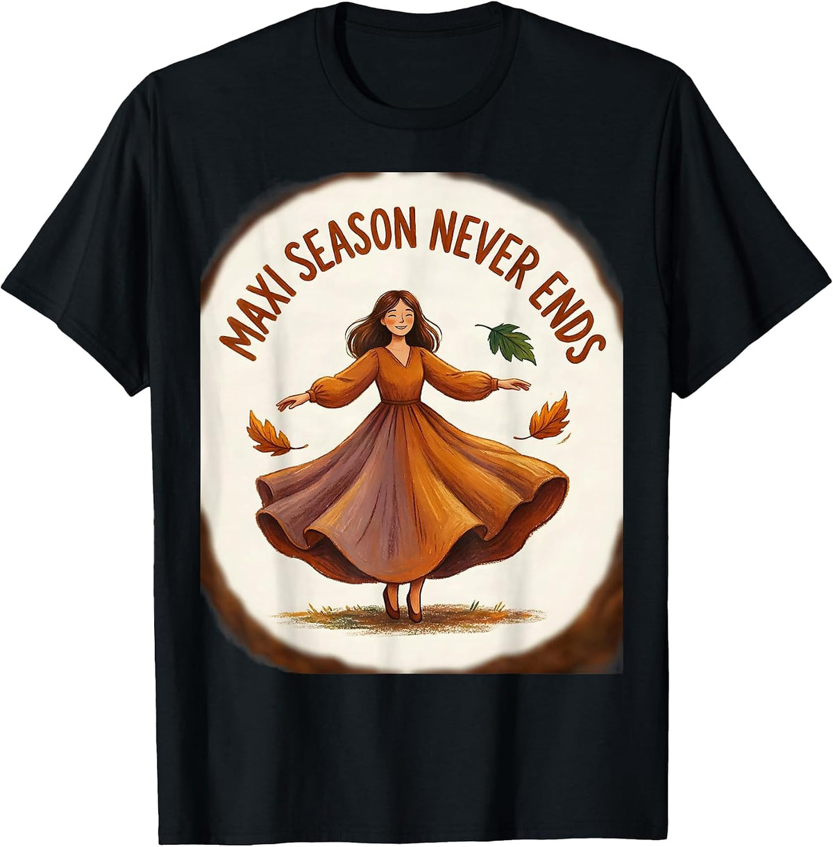 Men's Maxi Season Never Ends Flowy Fall Dress Design T-Shirt - Black