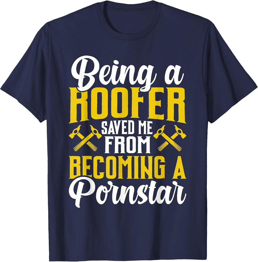 Roofer Funny Roofing Tee for Coworker Novelty T-Shirt - Navy Blue