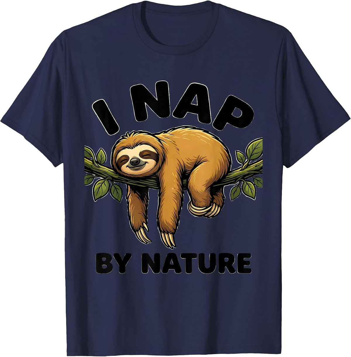 I Nap By Nature Funny Sloth Lover Gift for Introverts T-Shirt - Navy Blue
